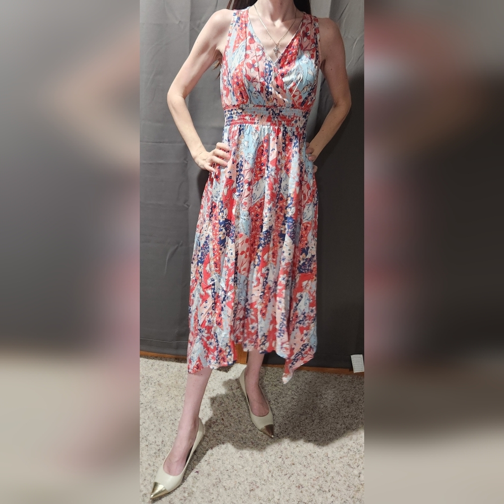 Japna Fit And Flare Midi Handkerchief Dress 100% Rayon